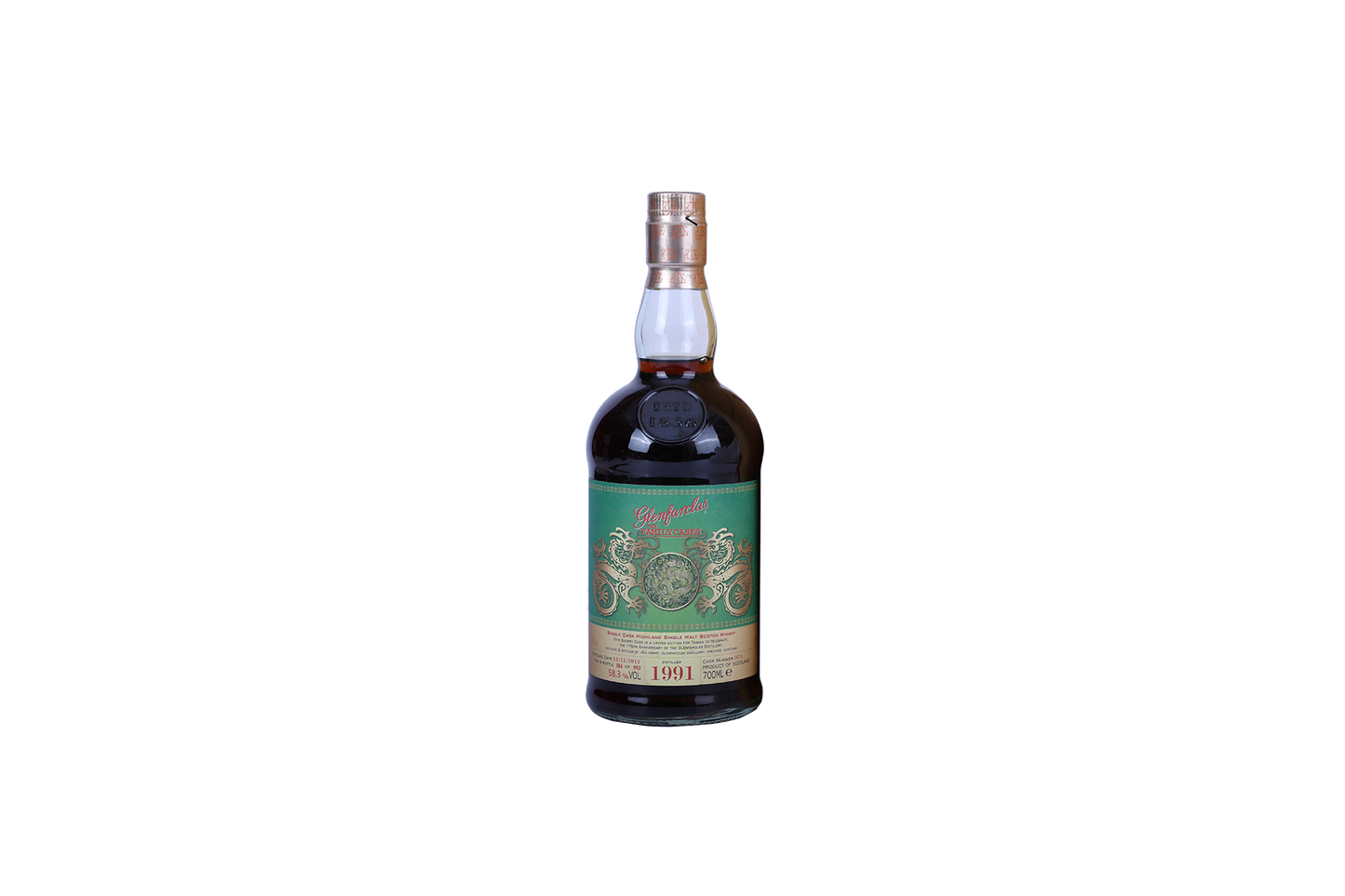 GLENFARCLAS THE FAMILY CASK 1991 58.3%ALC., OB 12/11/2012, SHERRY CASK, CASK NO. 5674, 1/592, 176TH ANNIVERSARY GREEN DRAGON LABE 1991 700ml OC(1)