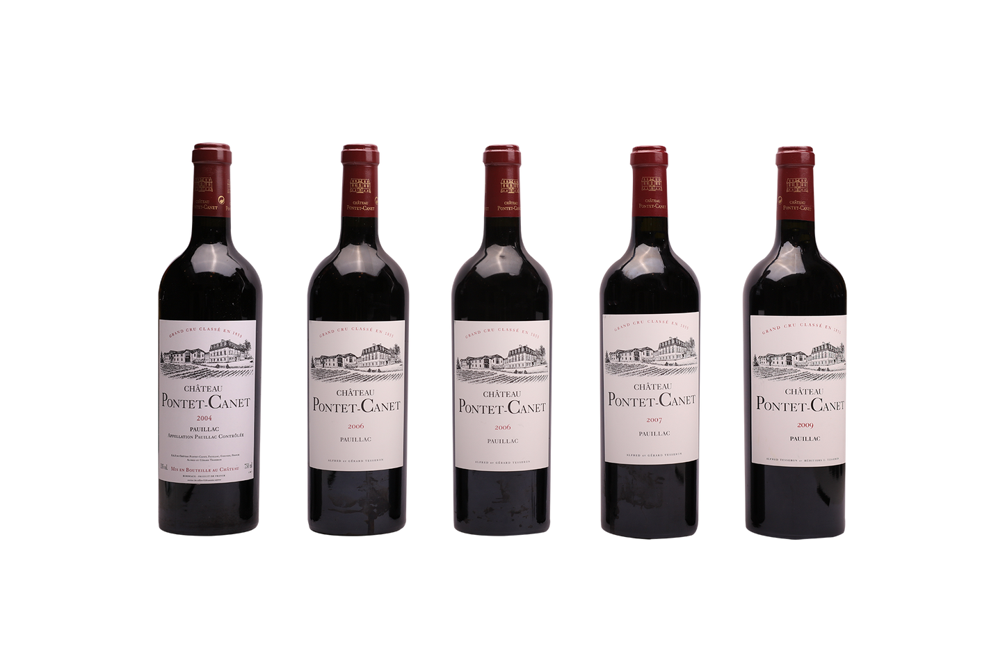 CHATEAU PONTET CANET MULTI-VINTAGE: 2004 (1), 2006 (2), 2007 (1), 2009 (1) MV 750ml LB(5)
