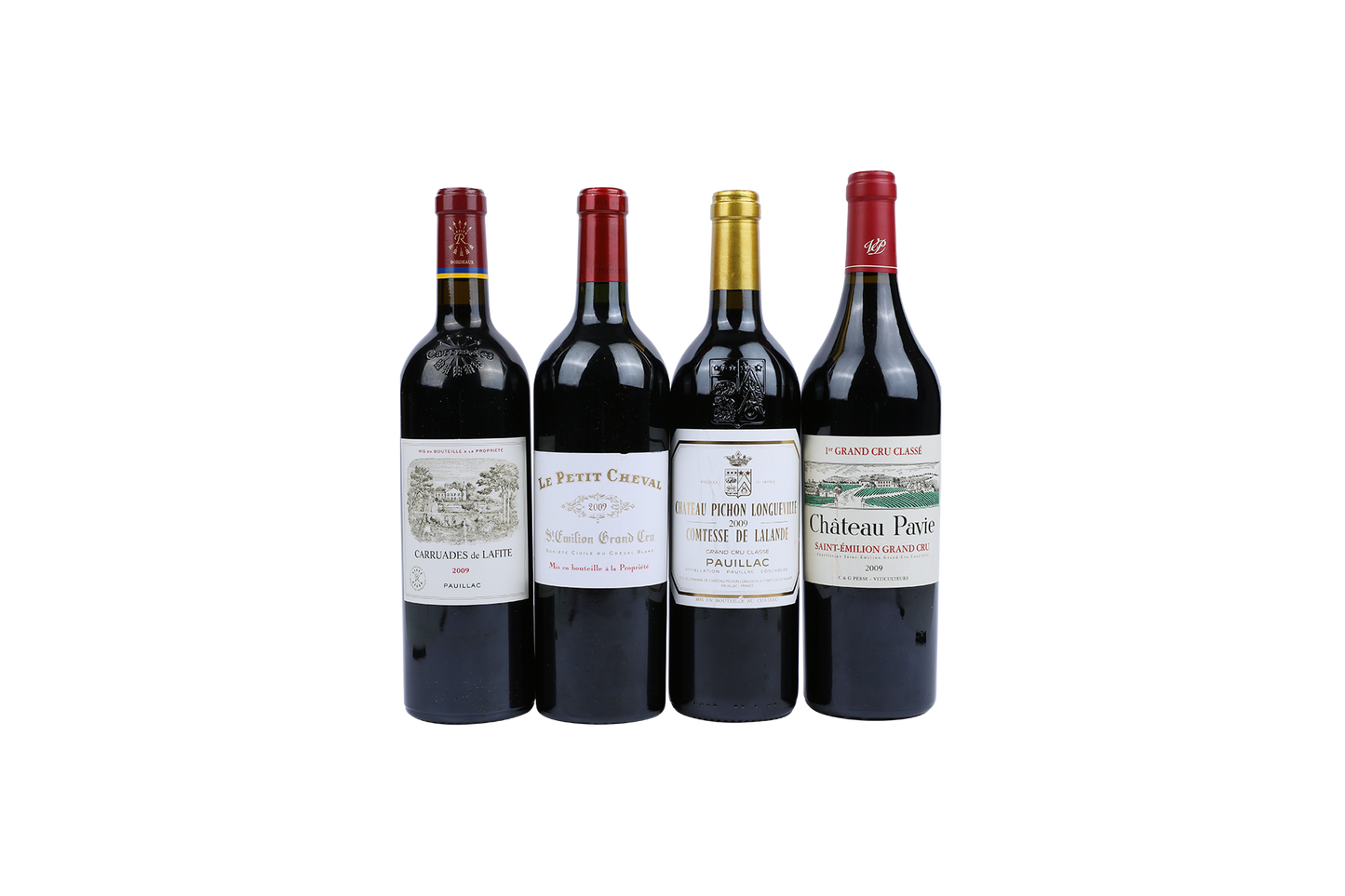 (MIXED LOT) CHATEAU PICHON LALANDE VSSTL, CHATEAU PAVIE VSSTL, CARRUADES DE LAFITE, LE PETIT CHEVAL 2009 750ml LB4